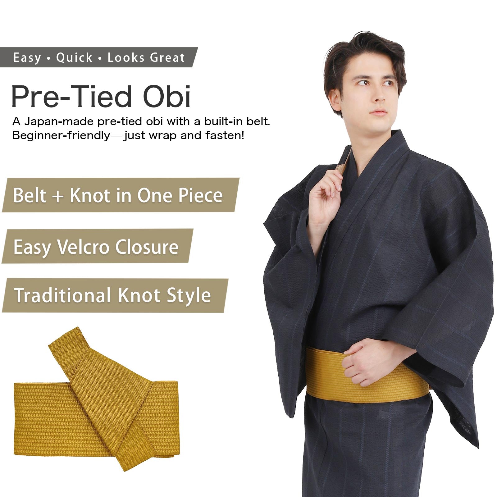 Yukata Pre-Tied Obi Set -Kiku – 風香きもの