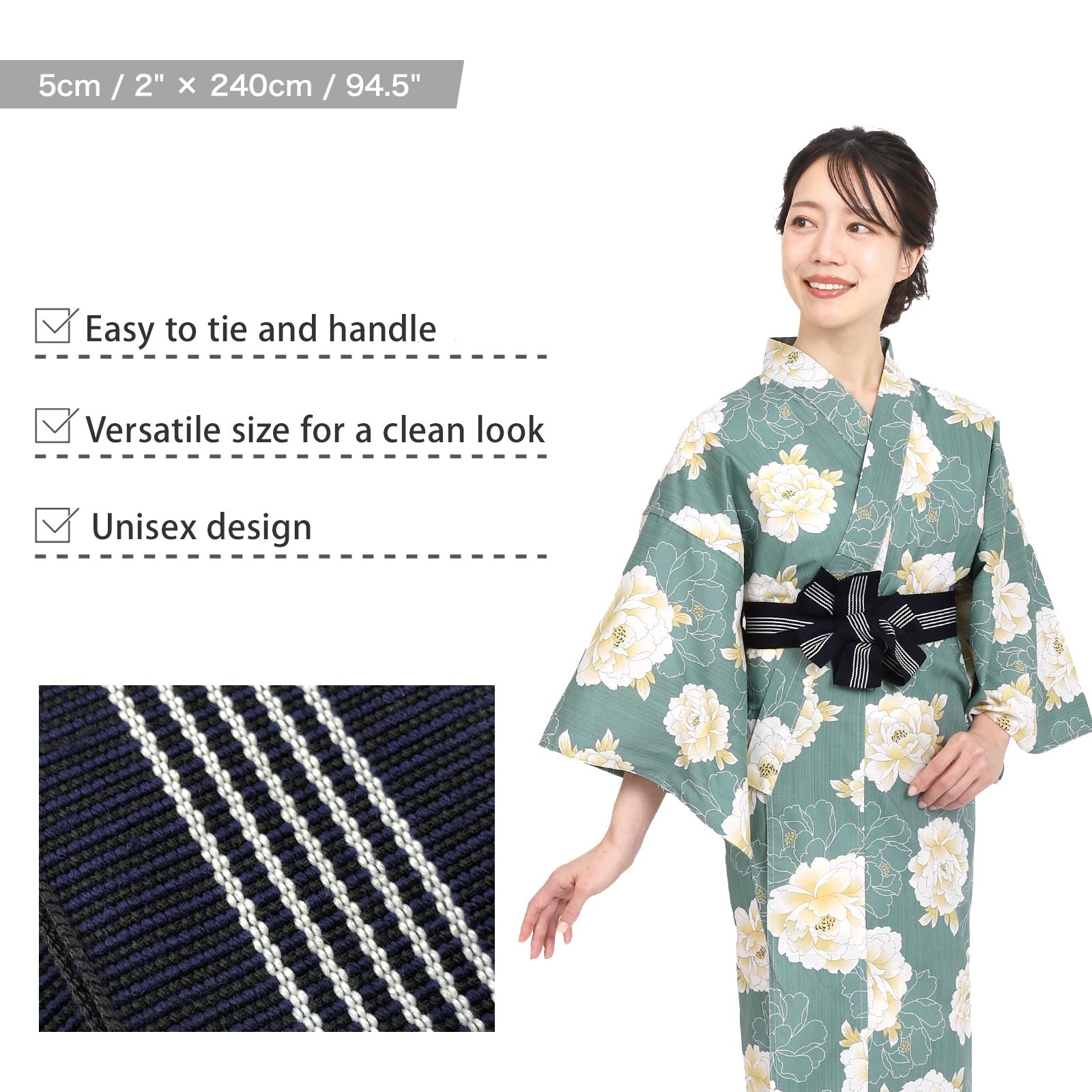 Unisex Indoor Yukata Classic Obi Belt navy