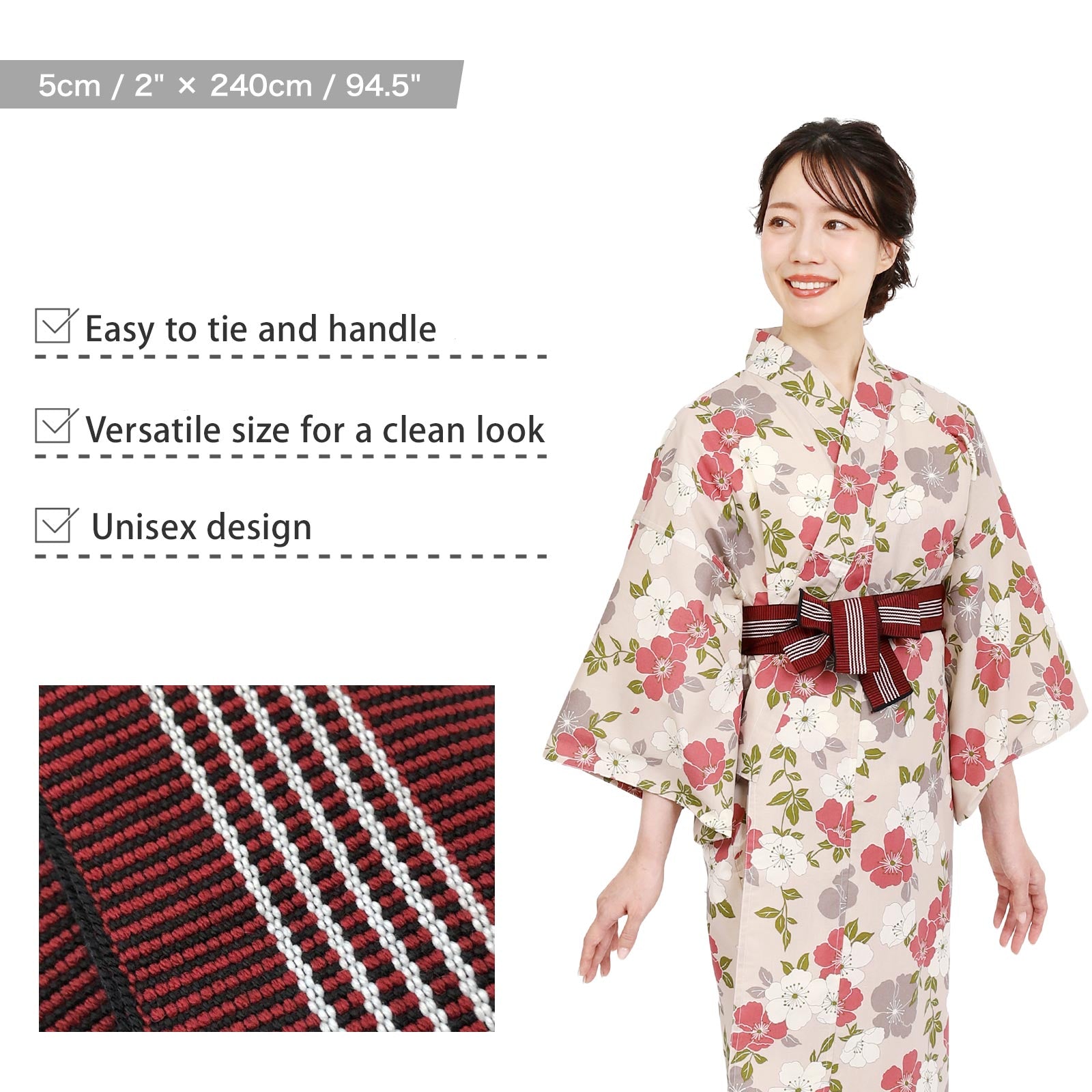 Unisex Indoor Yukata Classic Obi Belt red