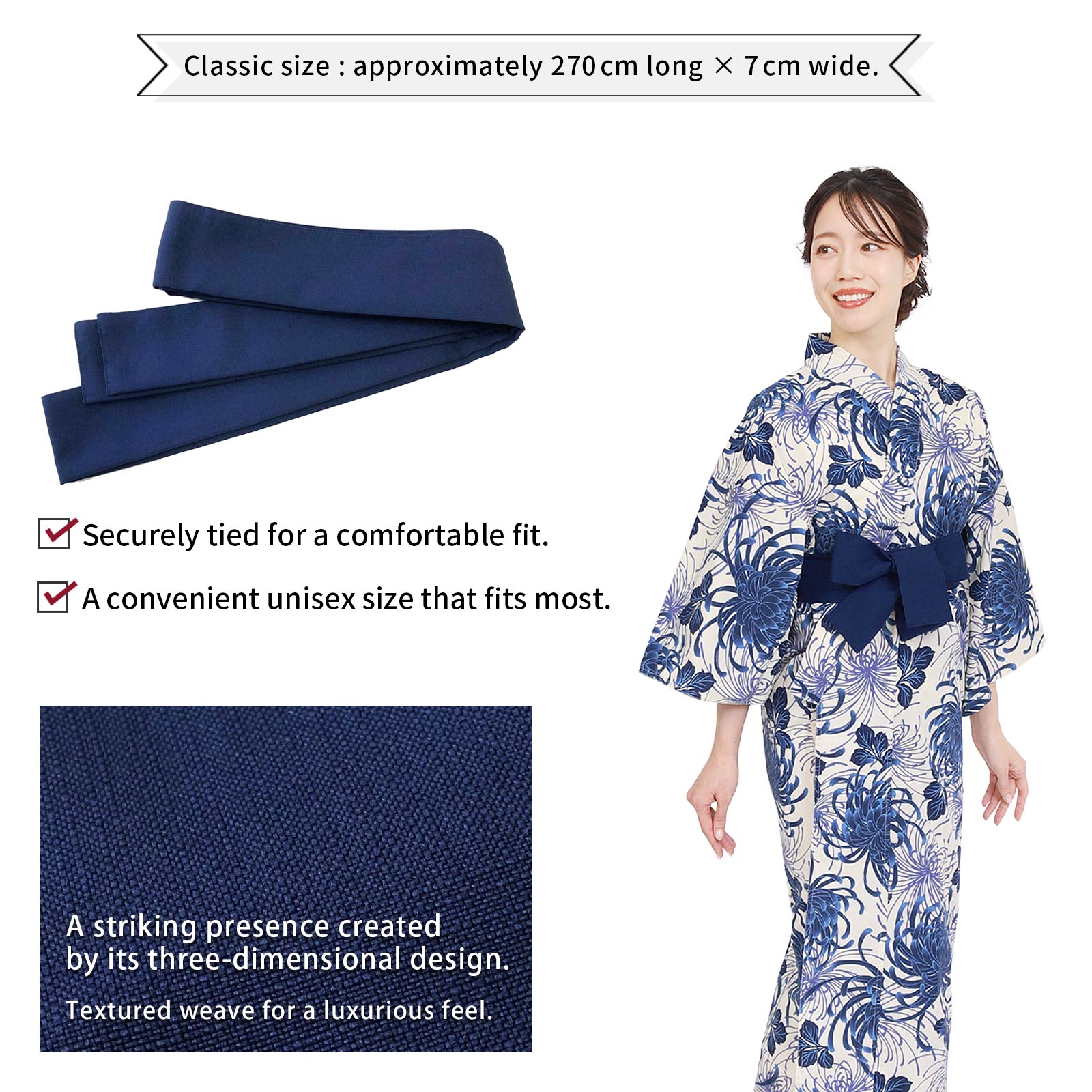 Unisex Ryokan Yukata Obi Blue