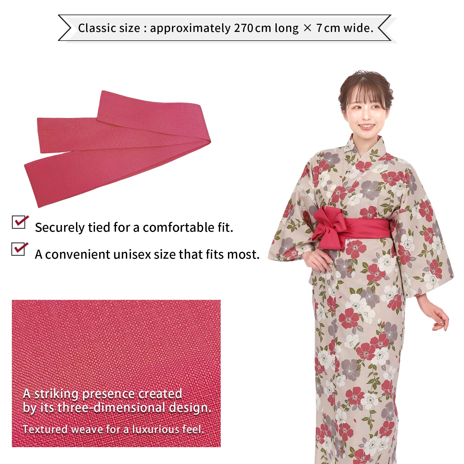 UnisexRyokan Yukata Obi Pink