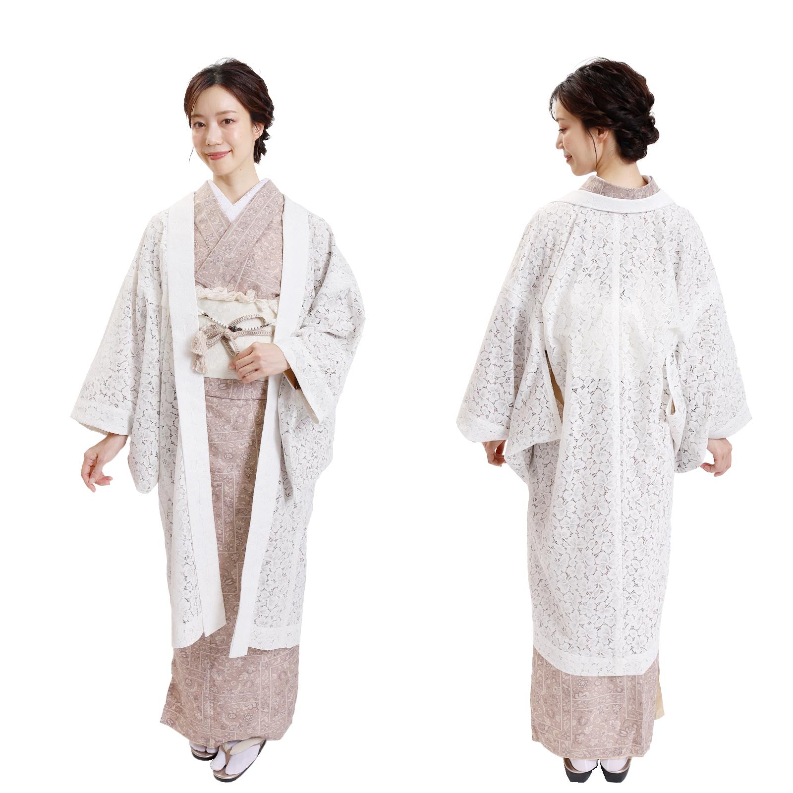 Women Lace Haori Kimono Jacket White