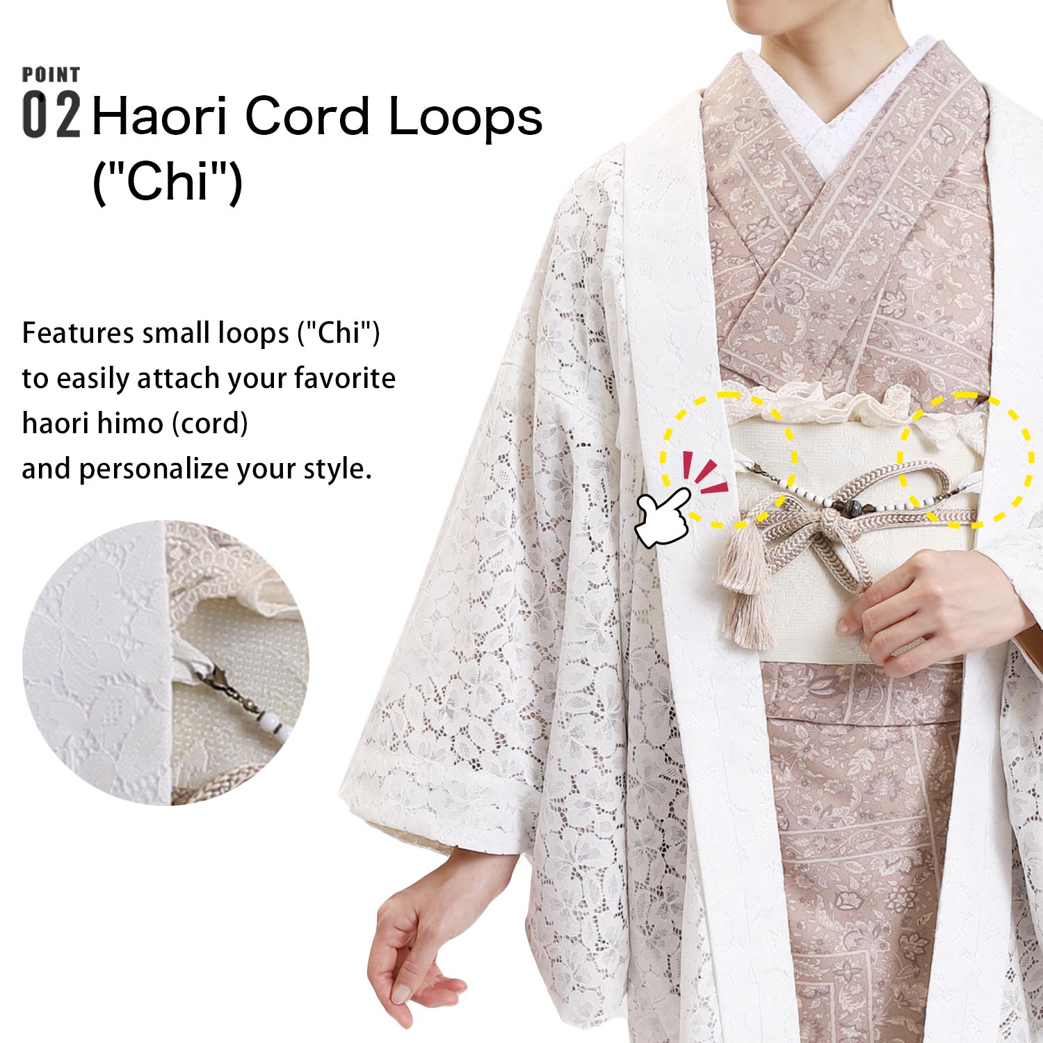 Women Lace Haori Kimono Jacket White