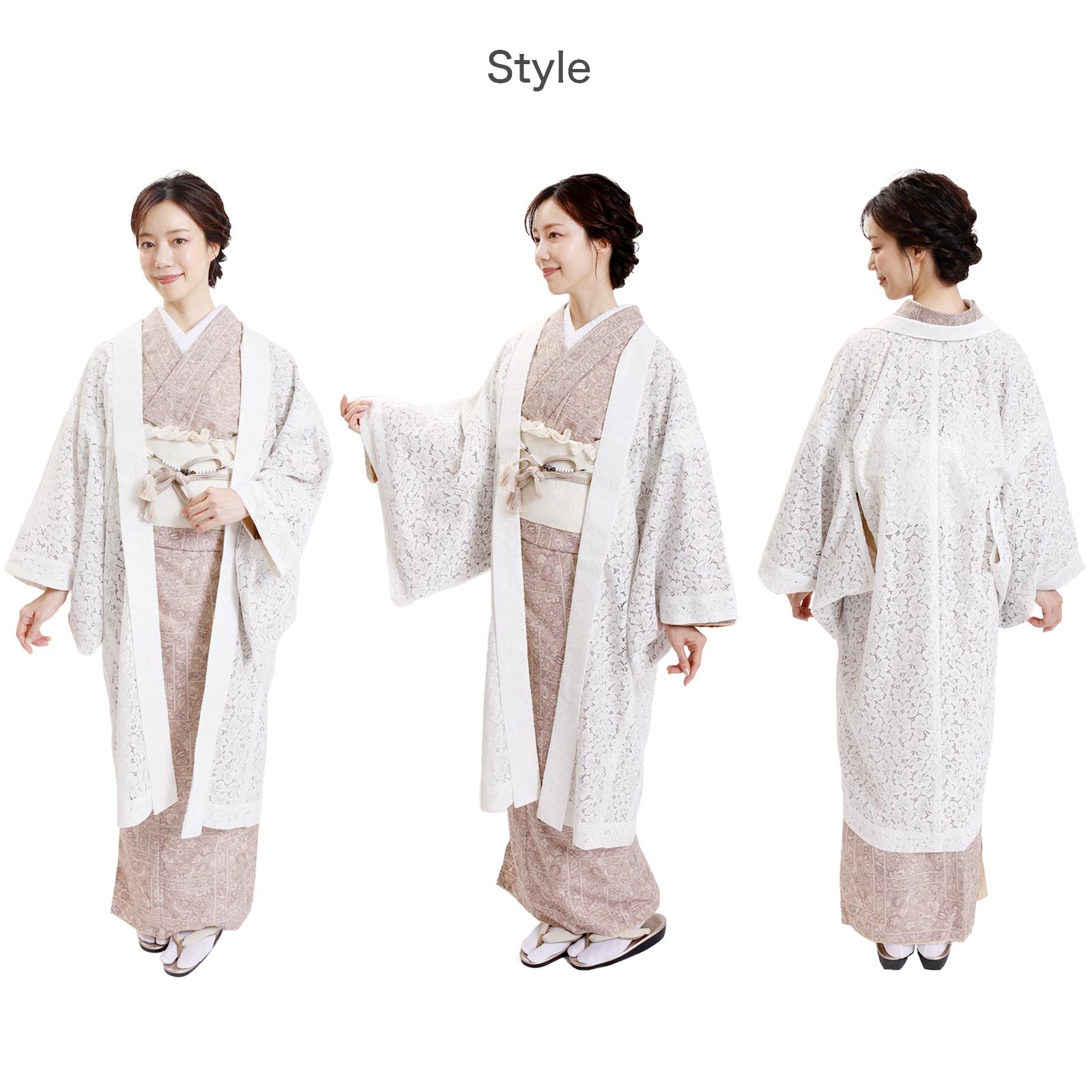 Women Lace Haori Kimono Jacket White