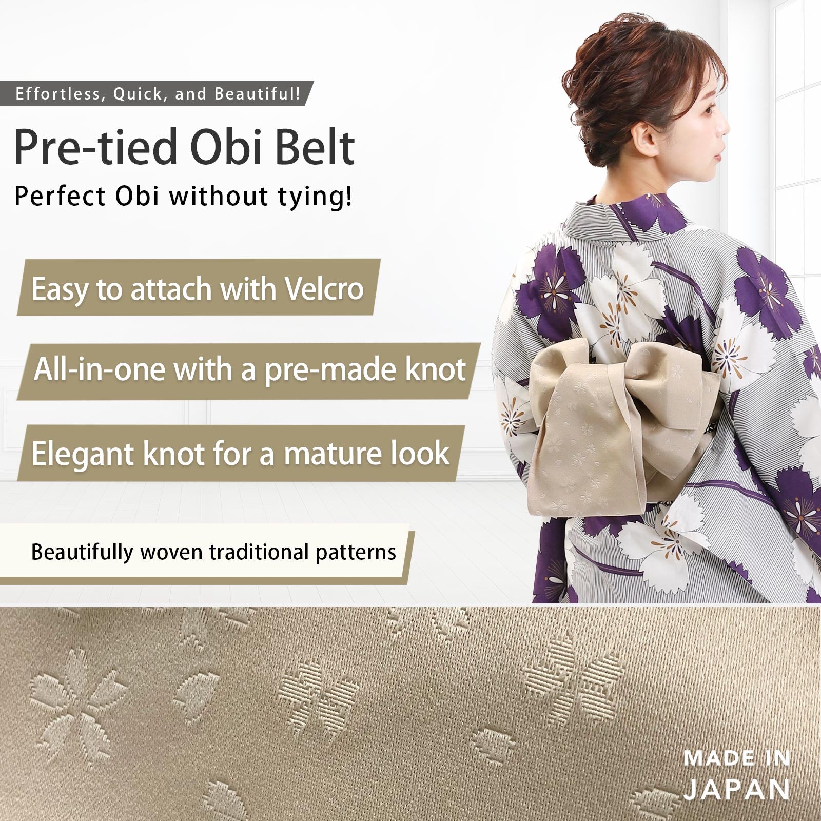 Pre-tied Obi Belt -Navy – 風香きもの