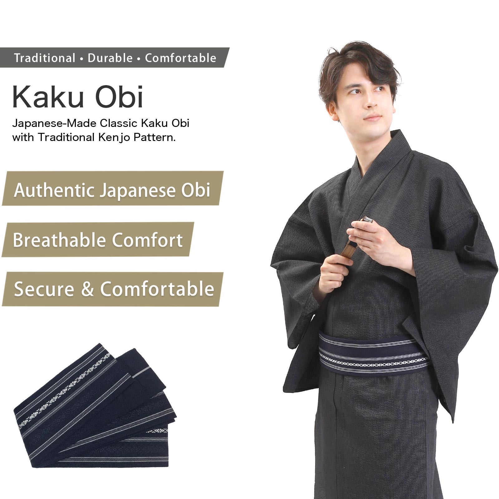 Men’s Woven Yukata Kaku Obi Set-w13