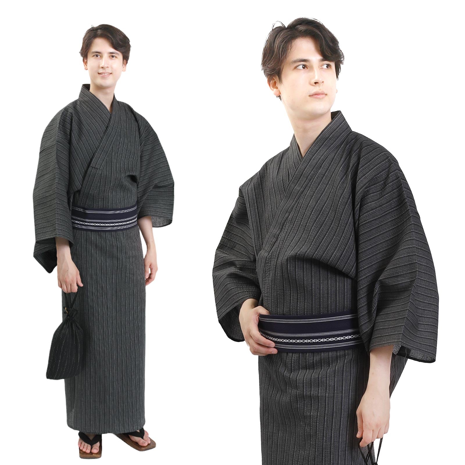 Men’s Woven Yukata Kaku Obi Set-w13