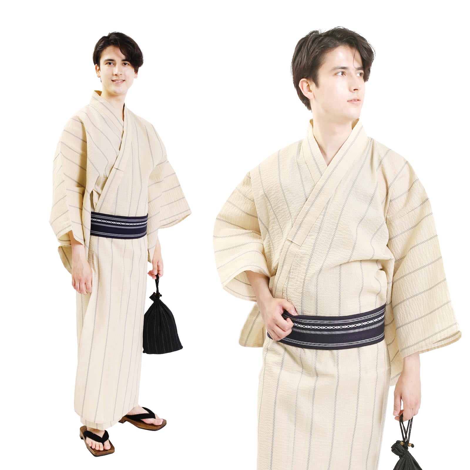 Men’s Woven Yukata Kaku Obi Set-w31