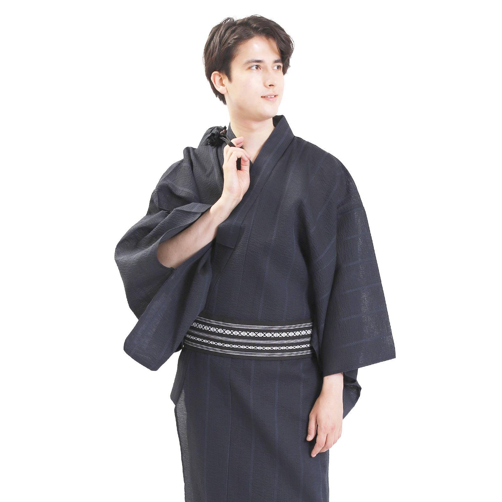 Men’s Woven Yukata Kaku Obi Set-w10