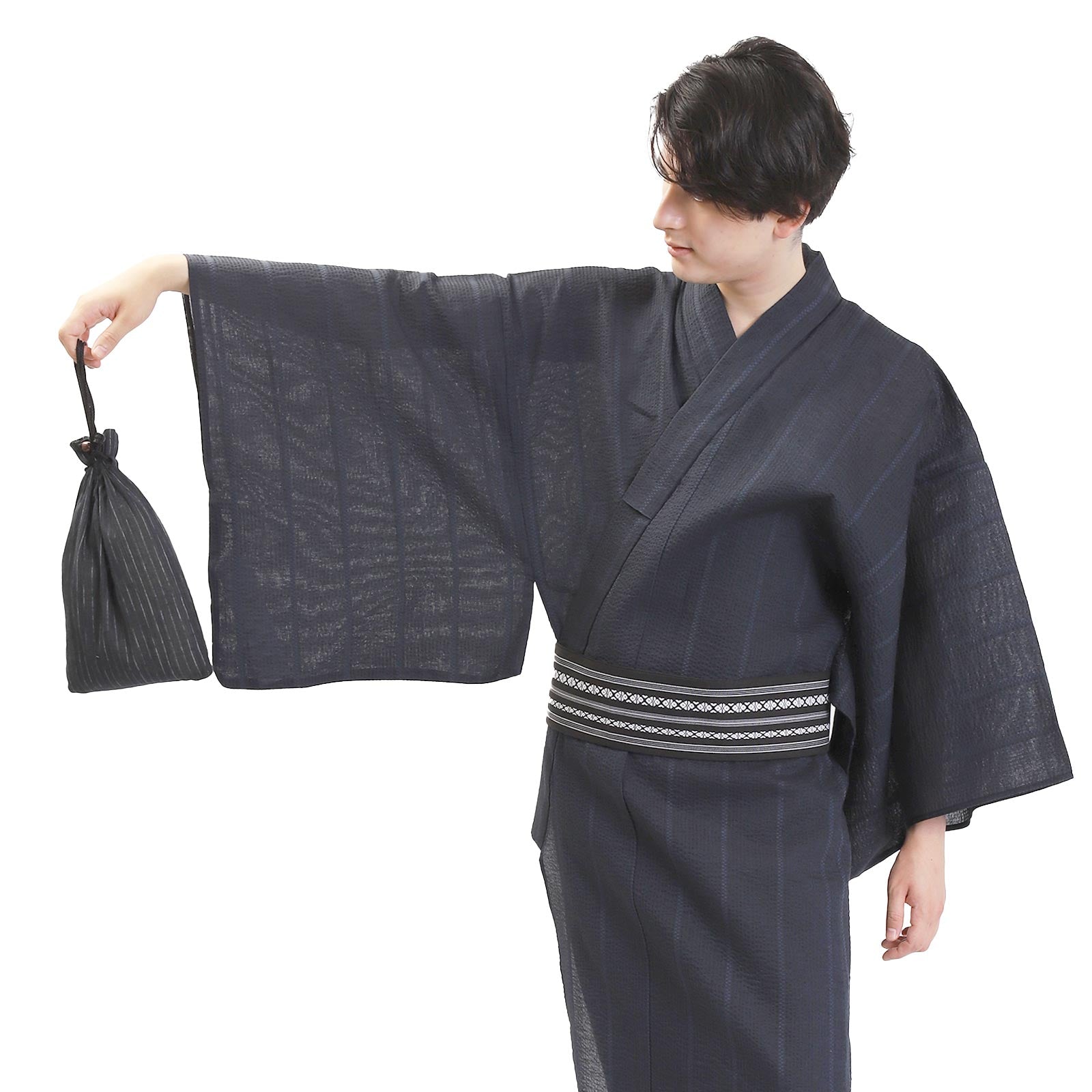 Men’s Woven Yukata Kaku Obi Set-w10