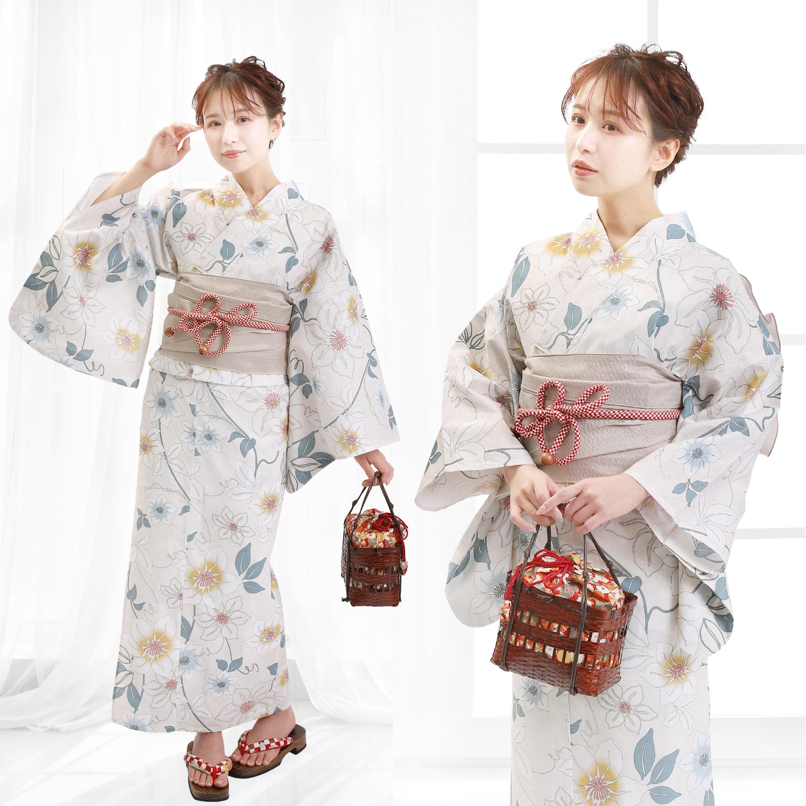 Yukata and Obi Set  Clematis Flower