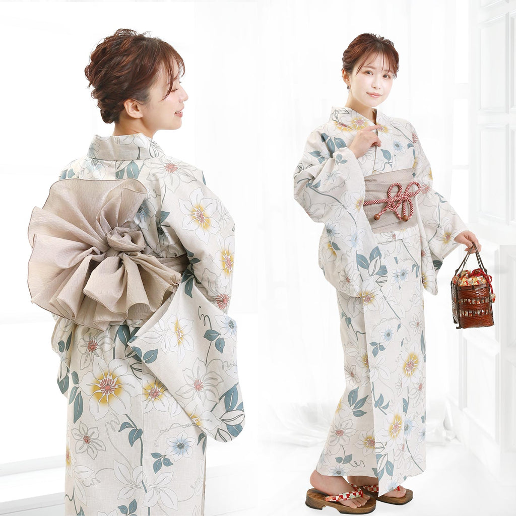 Yukata and Obi Set  Clematis Flower