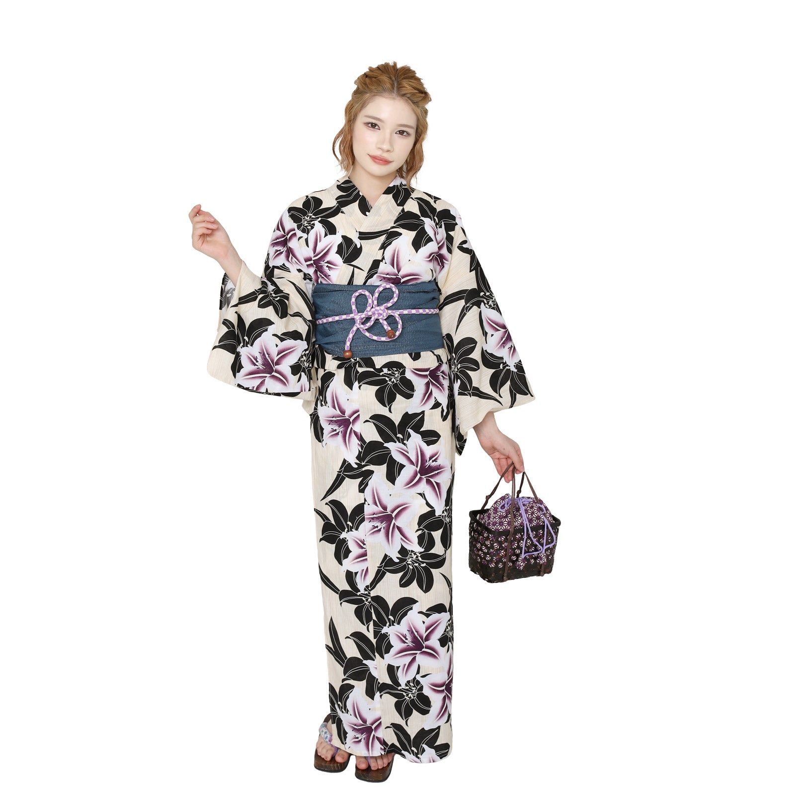 Yukata and Obi Set lily Black