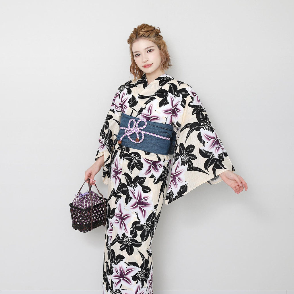 Yukata and Obi Set lily Black