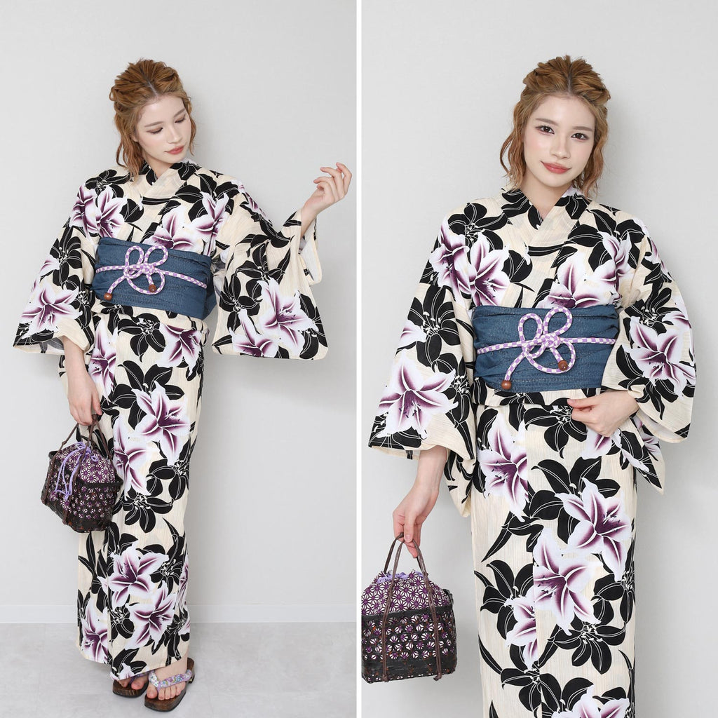 Yukata and Obi Set lily Black