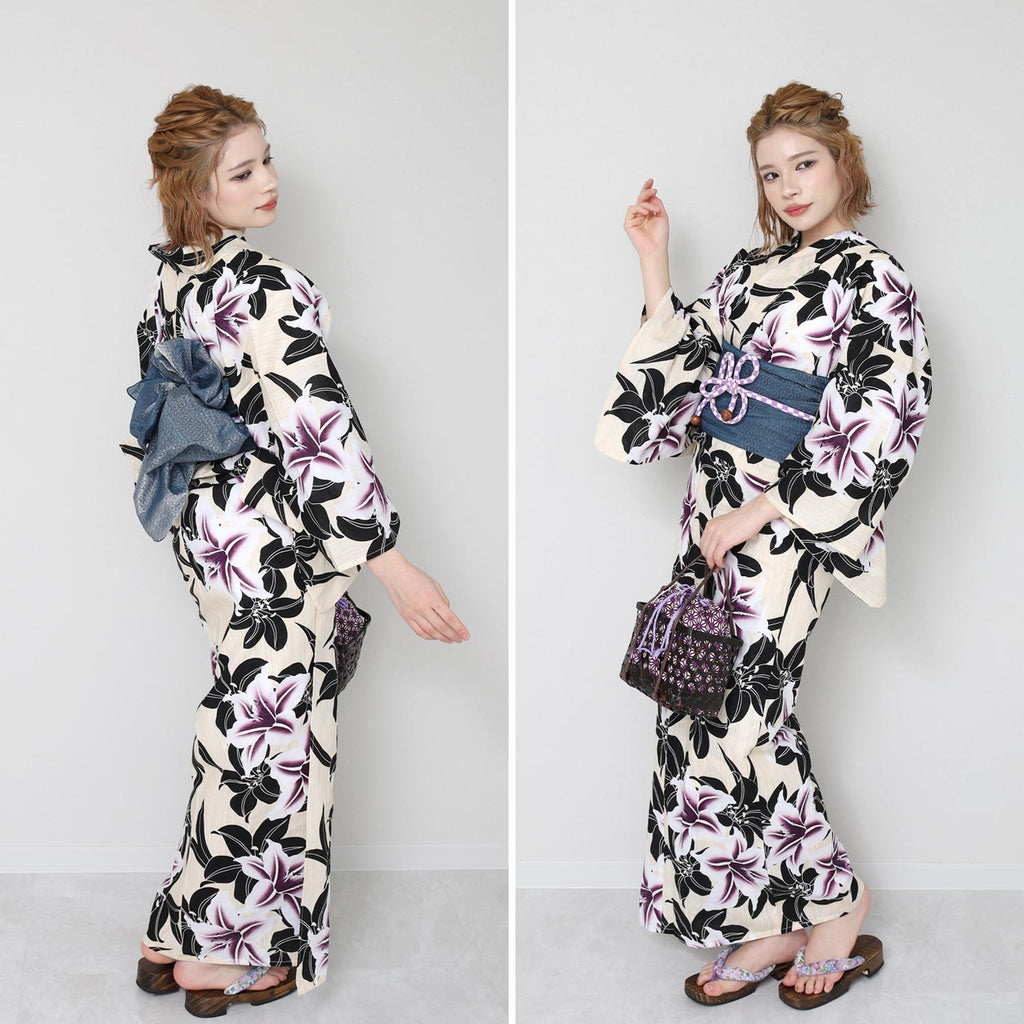 Yukata and Obi Set lily Black