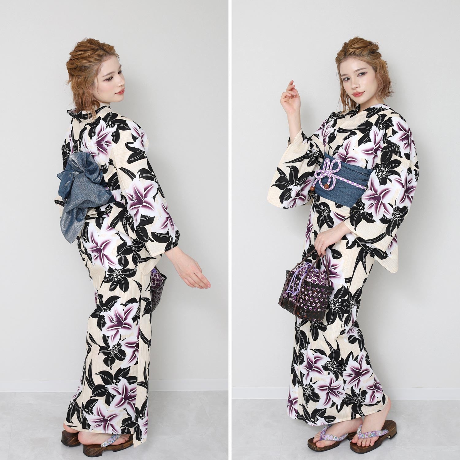 Yukata and Obi Set lily Black