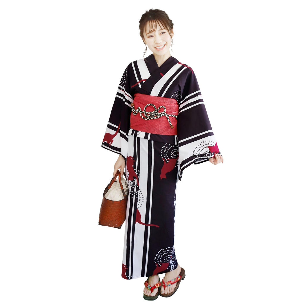 Yukata and Obi Set Cat Stripes