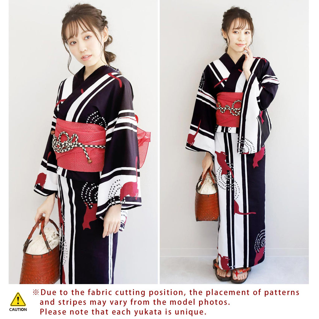 Yukata and Obi Set Cat Stripes