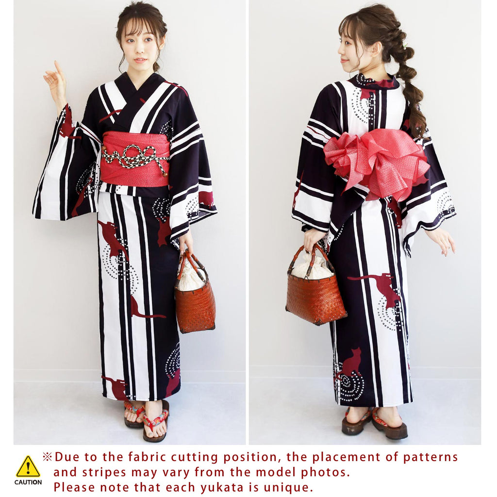 Yukata and Obi Set Cat Stripes