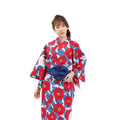 Women Indoor Yukata Tsubaki red blue