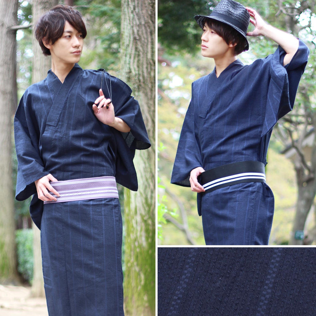 Men's Yukata Woven with dyed yarn and Obi belt set [wn-10]