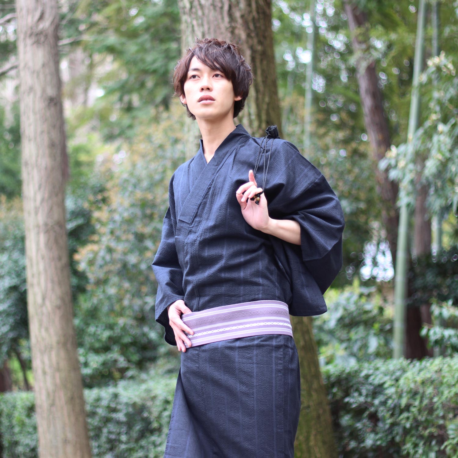 Men's Yukata Woven with dyed yarn and Obi belt set [wn-10]
