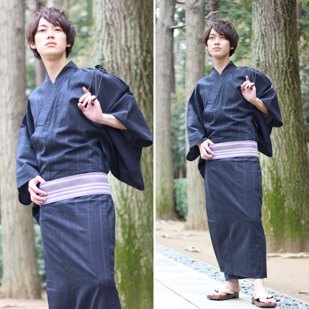 Men's Yukata Woven with dyed yarn and Obi belt set [wn-10]